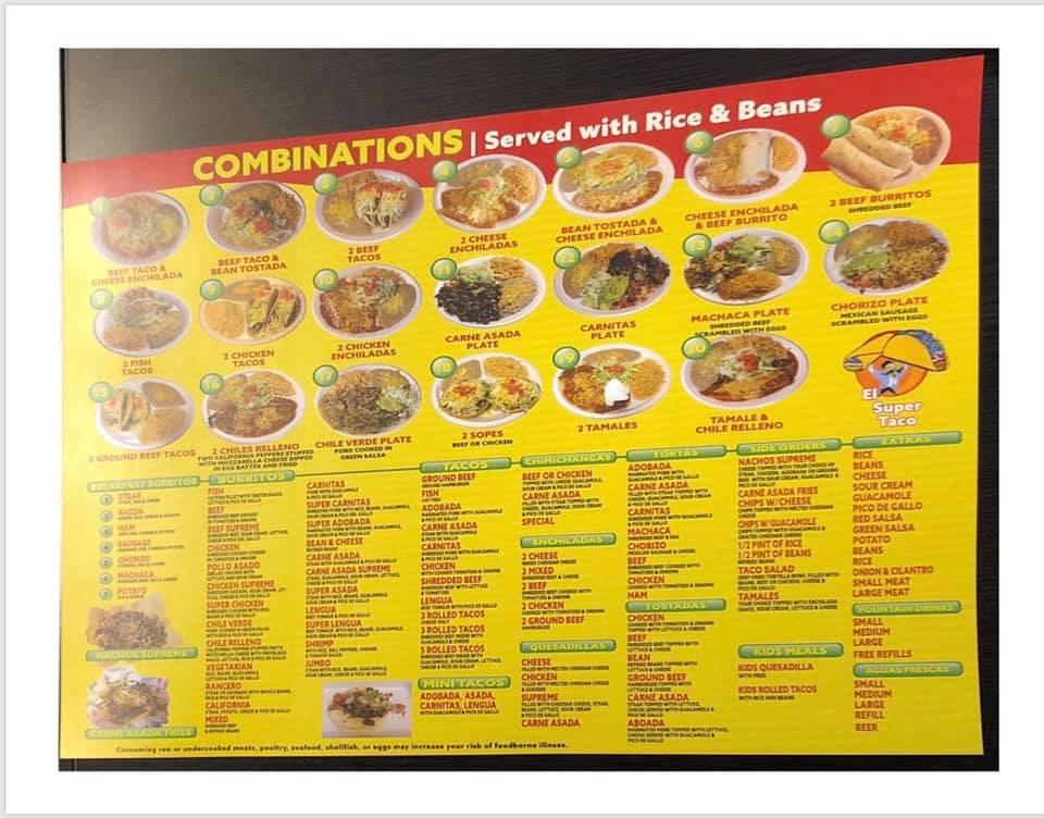 El super on sale taco menu