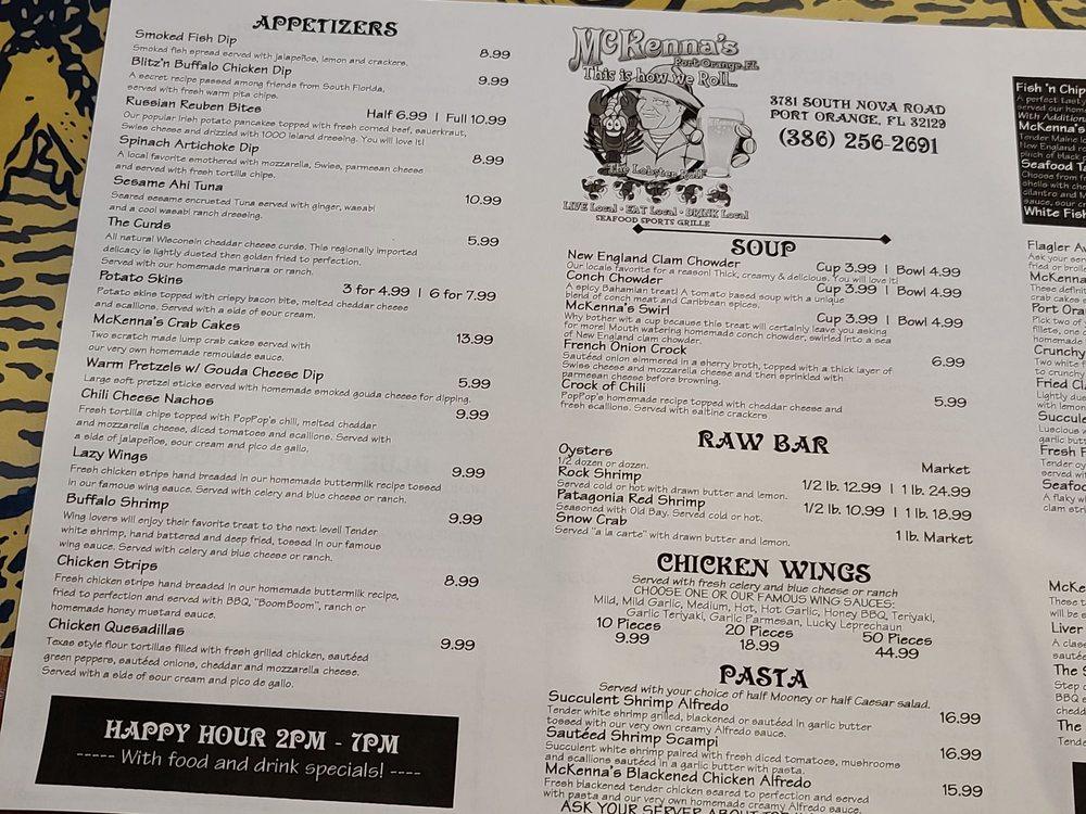 Menu at McKenna's PlacePort Orange pub & bar, Port Orange