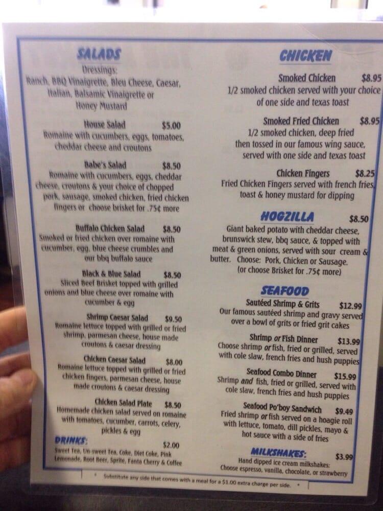 Menu at Babe's Smokehouse BBQ, Garden City