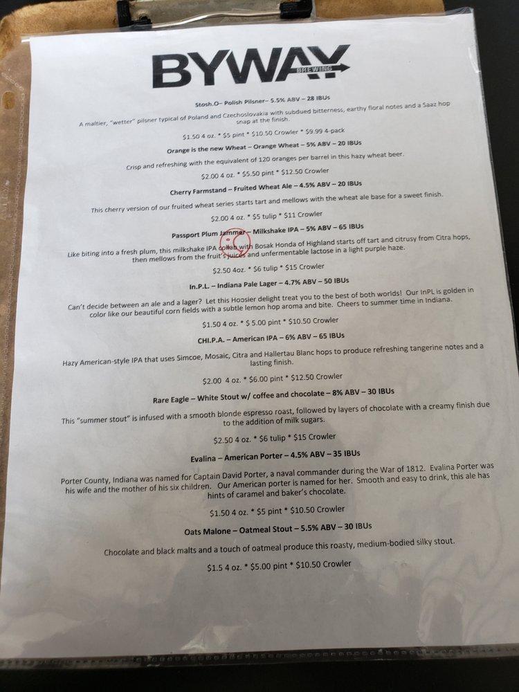 Menu at Byway Brewing pub & bar, Hammond