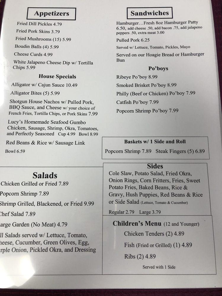 Menu at Cajun Shotgun House & BBQ, Greenville, S Martin Luther King Jr