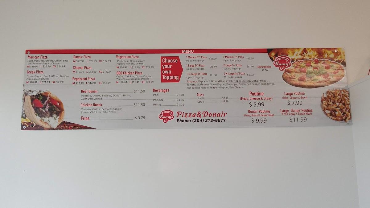 Menu at Ramy's Pizza and Donair restaurant, Fisher Branch