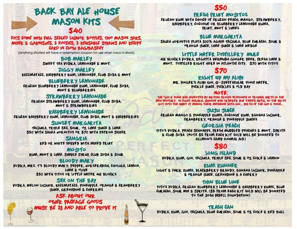 Menu at Back Bay Ale House pub & bar, Atlantic City
