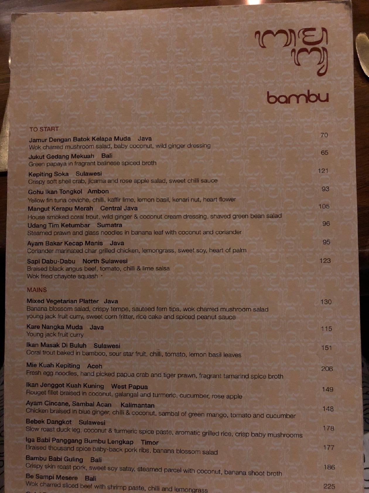 Menu At Bambu Restaurant, Denpasar, Jl. Petitenget No.198