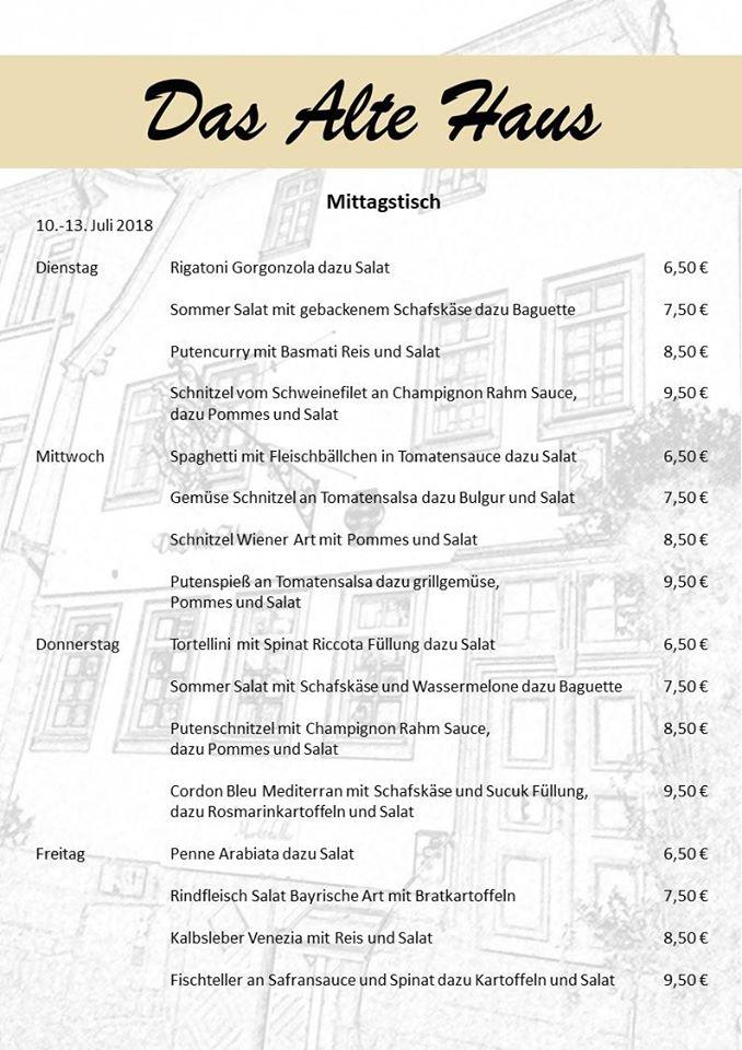 Speisekarte von Das Alte Haus restaurant,