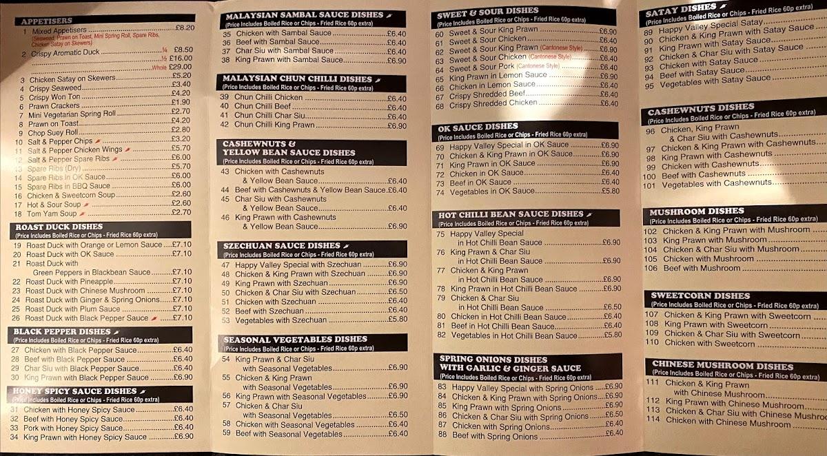 Menu at Happy Valley Takeaway fast food, Preston, 66 Berry Ln