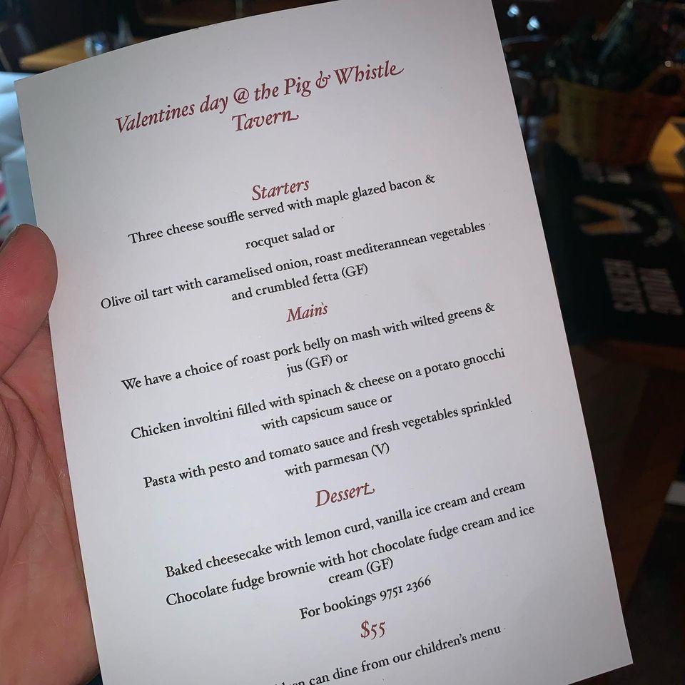 Menu at Pig & Whistle Tavern restaurant, Olinda
