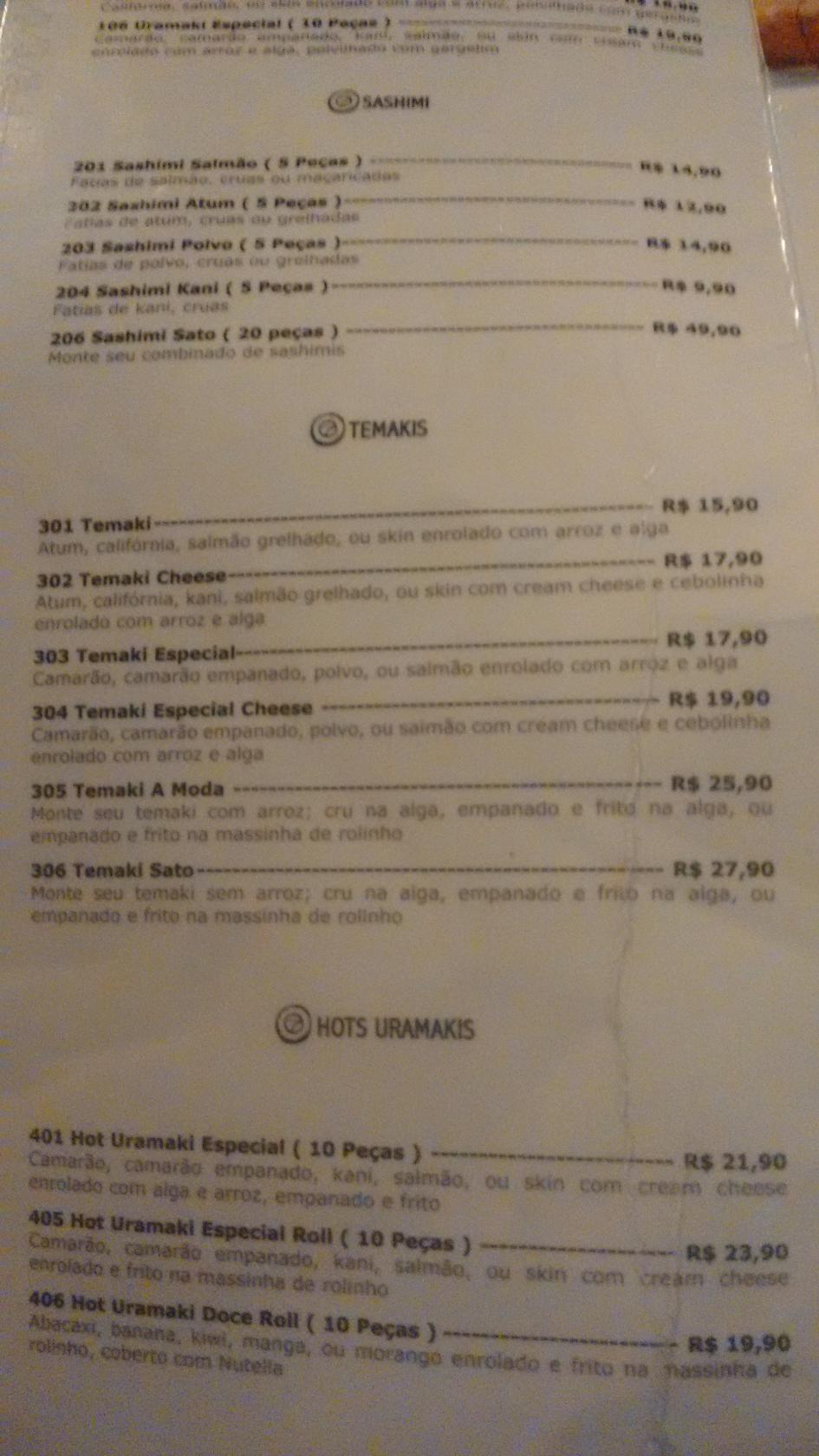 SATO Inácio cardápio