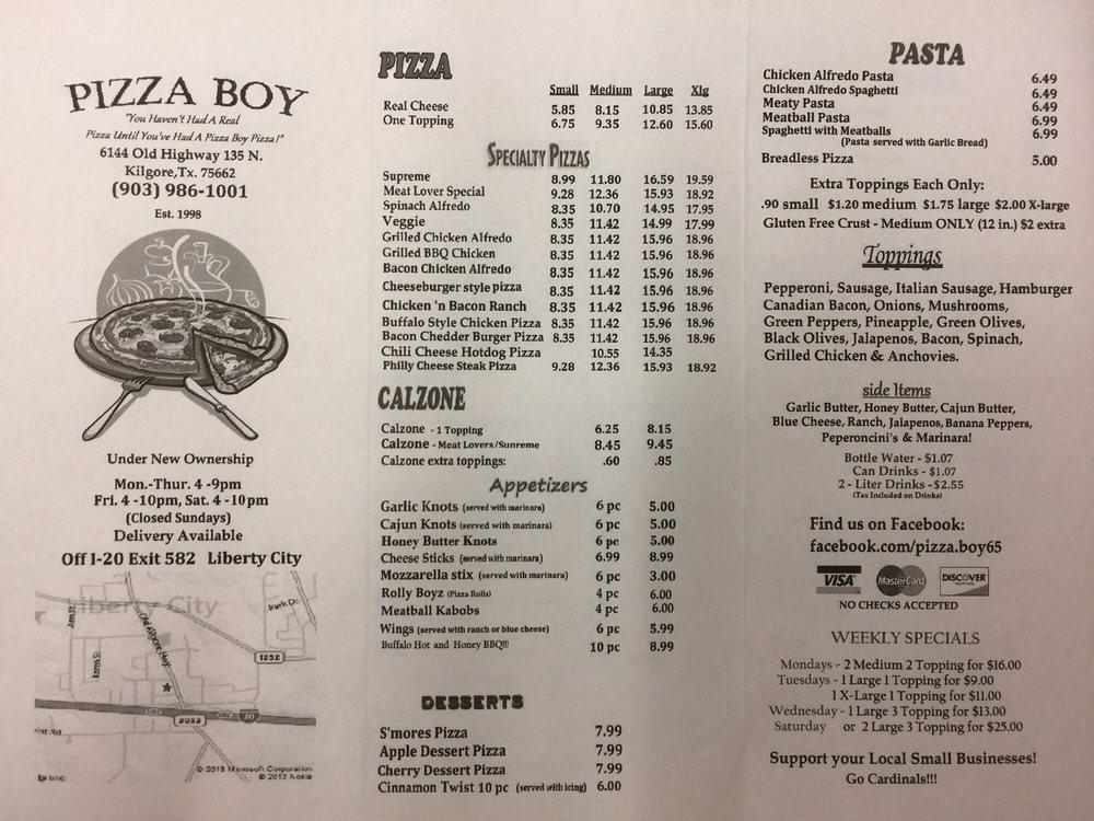 Menu at Pizza Boy (Liberty City) pizzeria, Liberty City