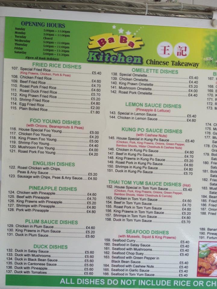 Menu at BaBa Kitchen fast food, Scunthorpe