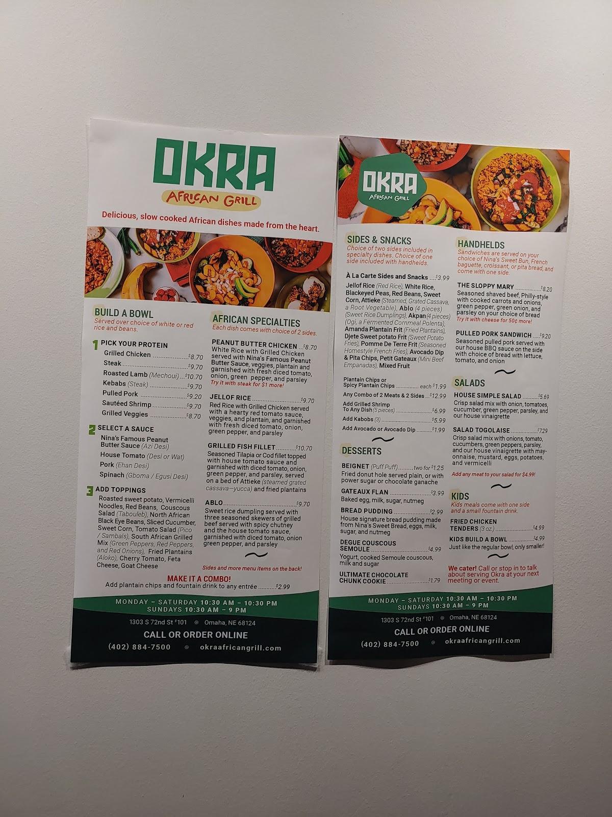 Menu at Okra African Grill desserts, Omaha
