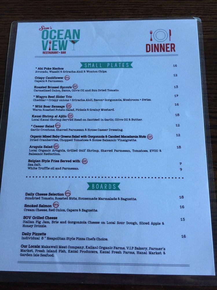 Menu at Sam's Ocean View Restaurant Kapaa Kauai, Kapaa