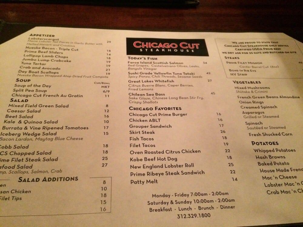 Menu at Chicago Cut Steakhouse, Chicago