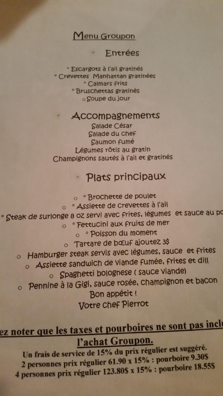 Menu at Le Célébrité pub & bar, Longueuil