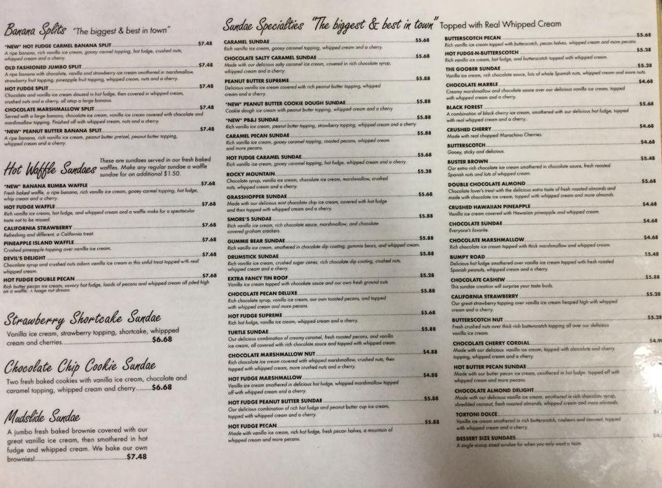 Menu at Milk and Honey Ice Cream and Restaurant, Canton