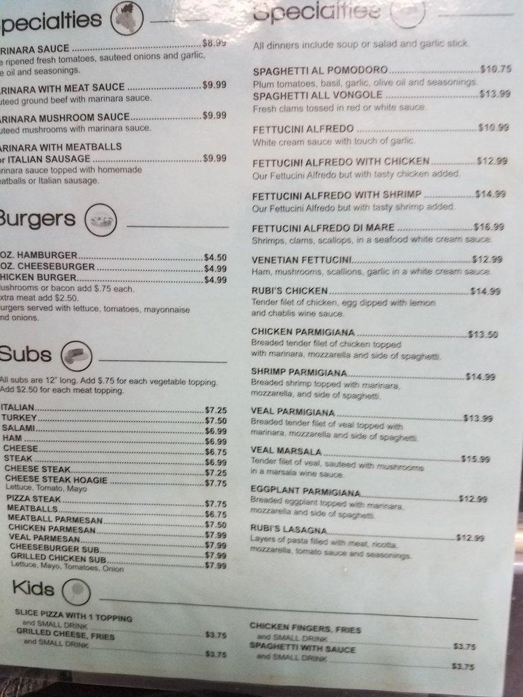 Menu at Rubi's Pizza & Grill pizzeria, Parkersburg