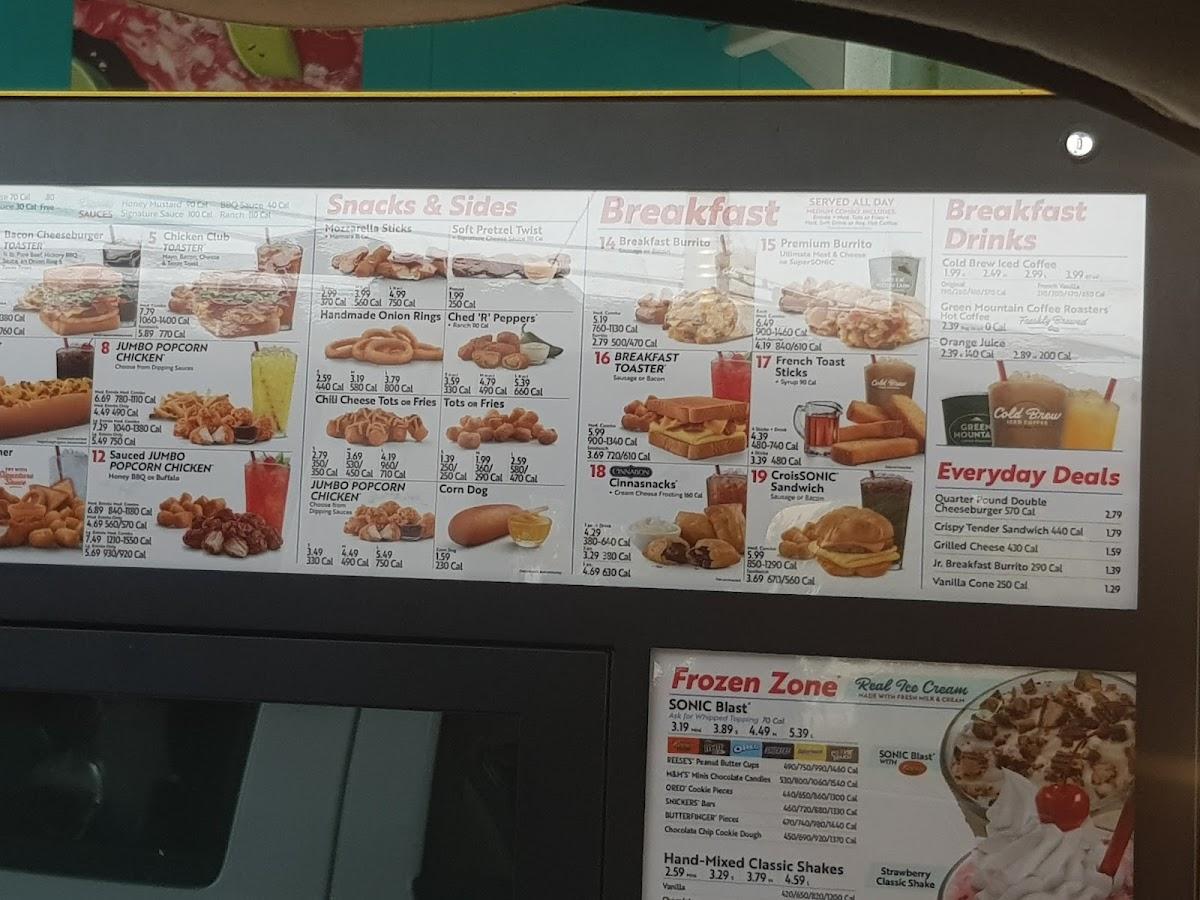 Sonic menu on sale prices 2020