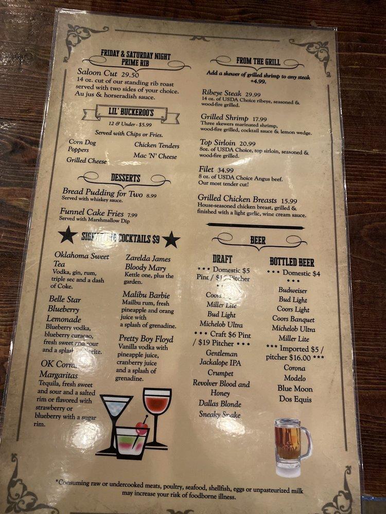 Menu at Hochatown Saloon pub & bar, Broken Bow, 28 Old Hochatown Rd