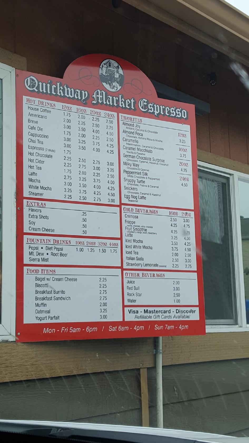 Menu at Daily Grind Espresso cafe, Bend