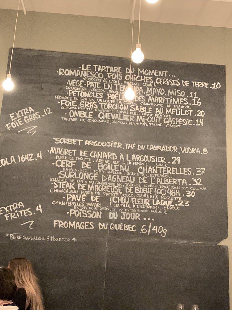 Menu at OThym restaurant, Montréal