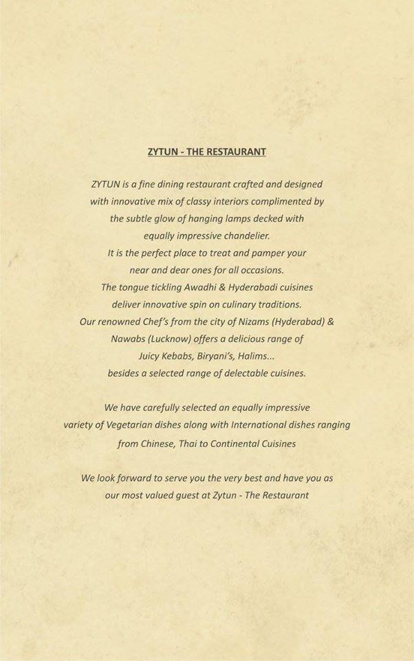 Zytun The Restaurant . menu