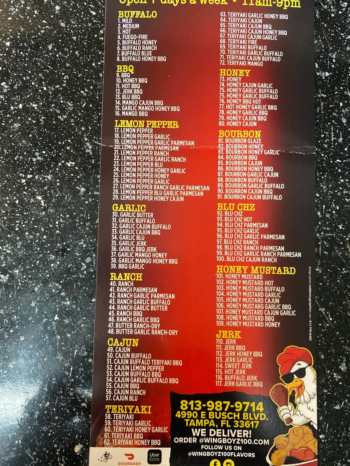 Menu at WING BOYS restaurant, Tampa, Citrus Park Town Center Mall