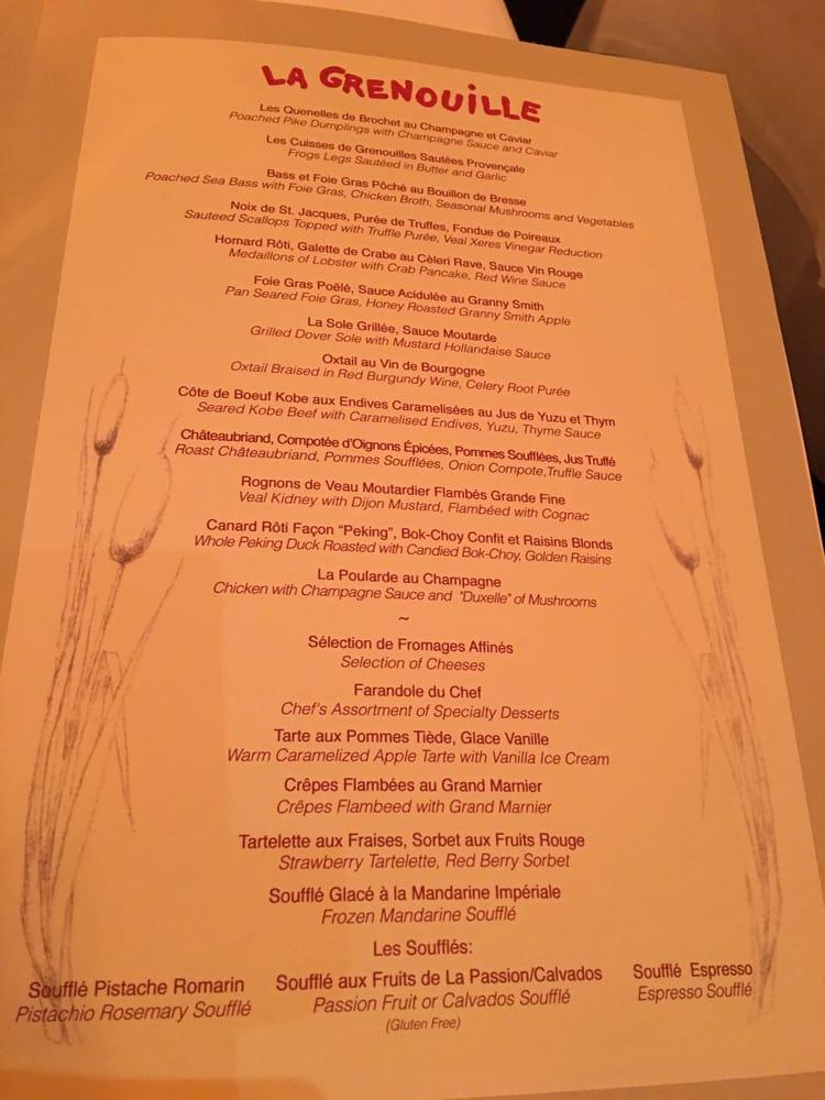 Menu at La Grenouille restaurant, West New York