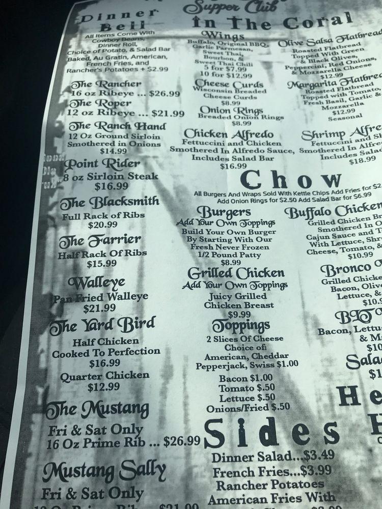 Menu At Mustang Sallys Supper Club Usa