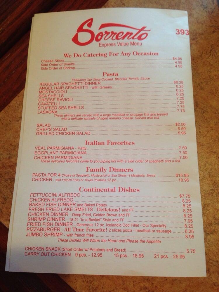 Menu at Sorrento Restaurant & Banquet Hall, Warren