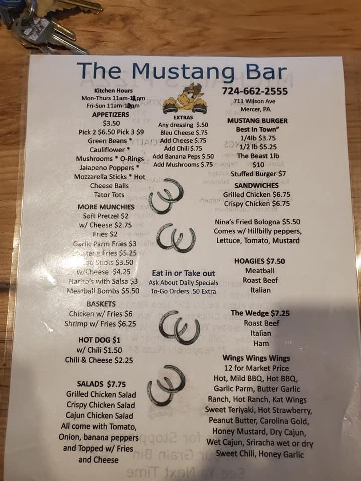 Menu at The MUSTANG BAR, Mercer