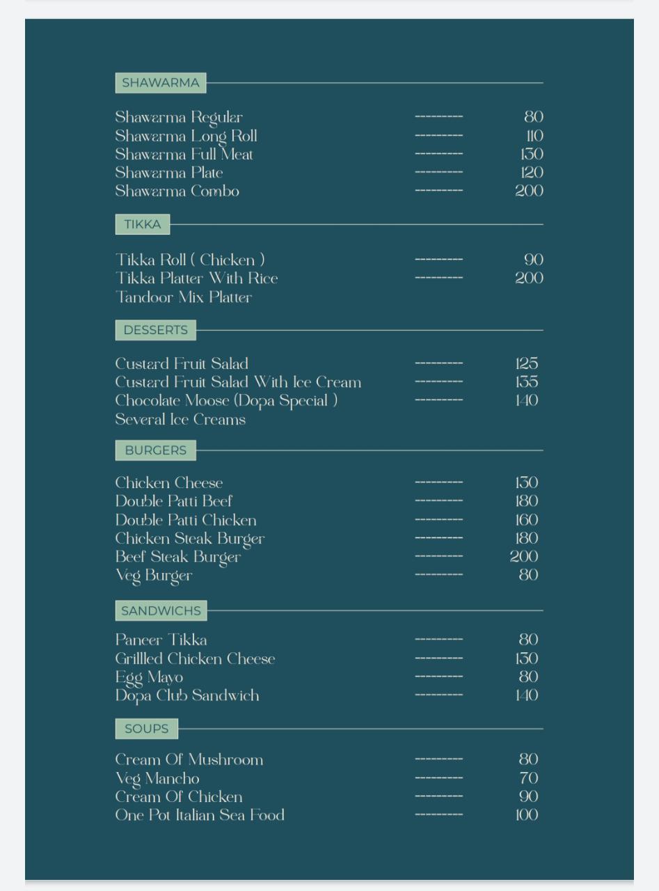 Menu at Dopamine Resto Café, Kozhikode