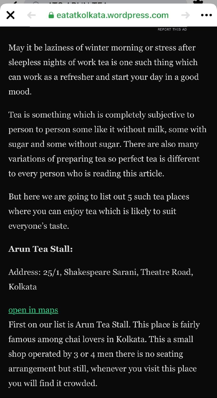 Arun Tea Stall menu