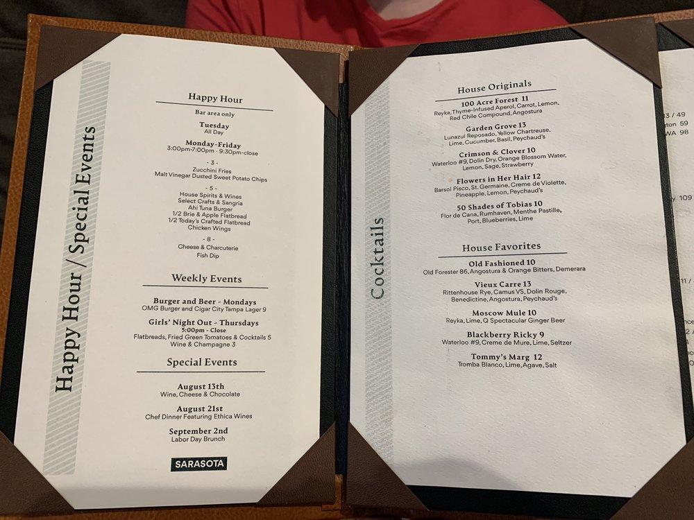 Menu at Boca pub & bar, Sarasota