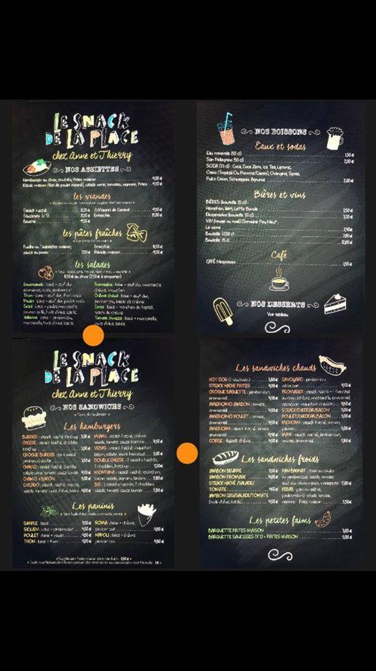 Menu au Snack de la place restaurant, SanarysurMer