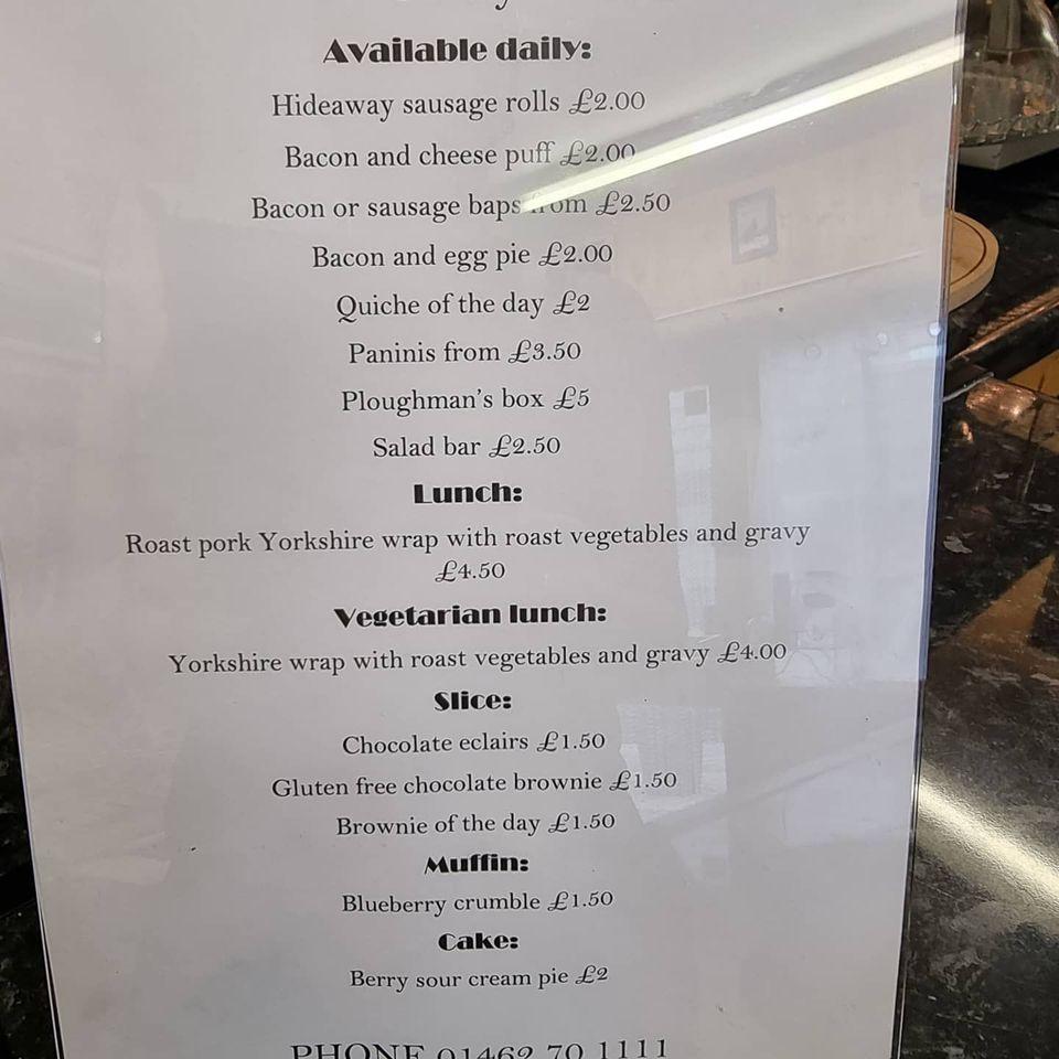 Menu at The Langford hideaway cafe, Biggleswade