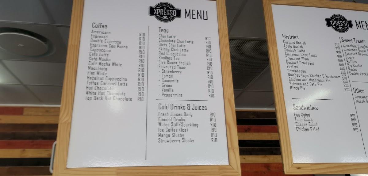 Menu at Xpresso Cafe N1 City, Cape Town, Shop U28B