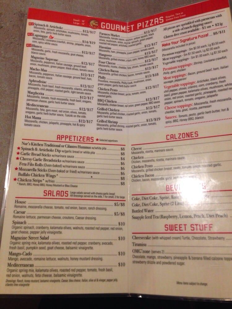 Menu at Magazine Pizza pizzeria, New Orleans, Magazine St