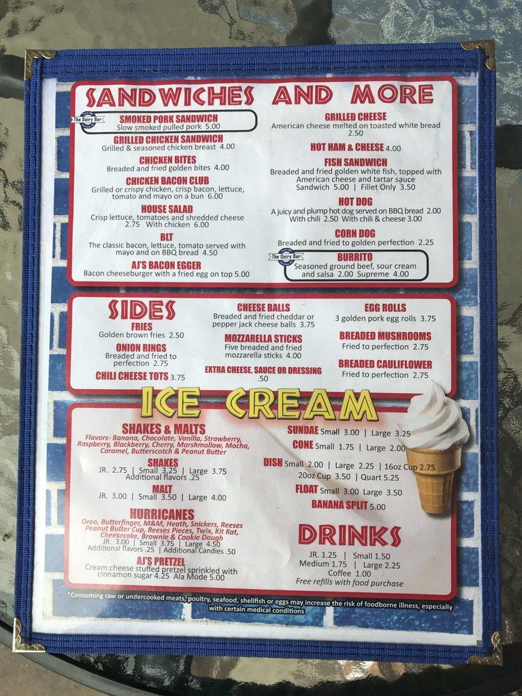 Menu at Dairy Bar, Cole Camp