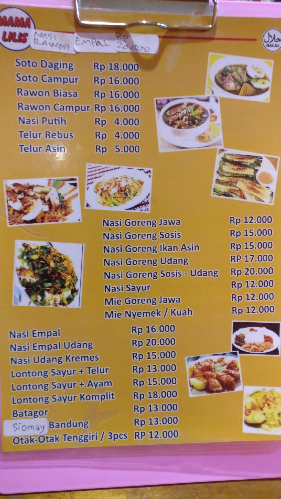 Menu at GLORIA Foodcourt cafeteria, Surabaya