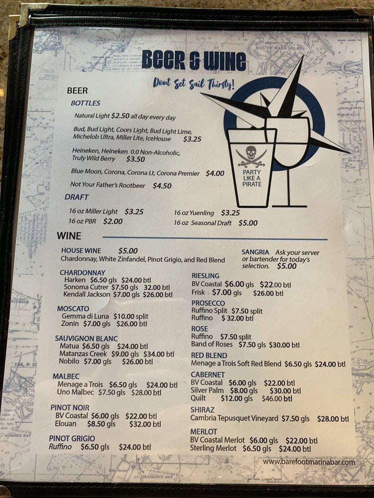 Menu at The Marina Bar and Grill at Barefoot Resort, North Myrtle Beach