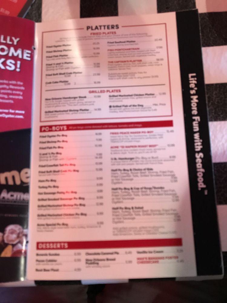 Menu at Acme Oyster House restaurant, Baton Rouge, Perkins Rd