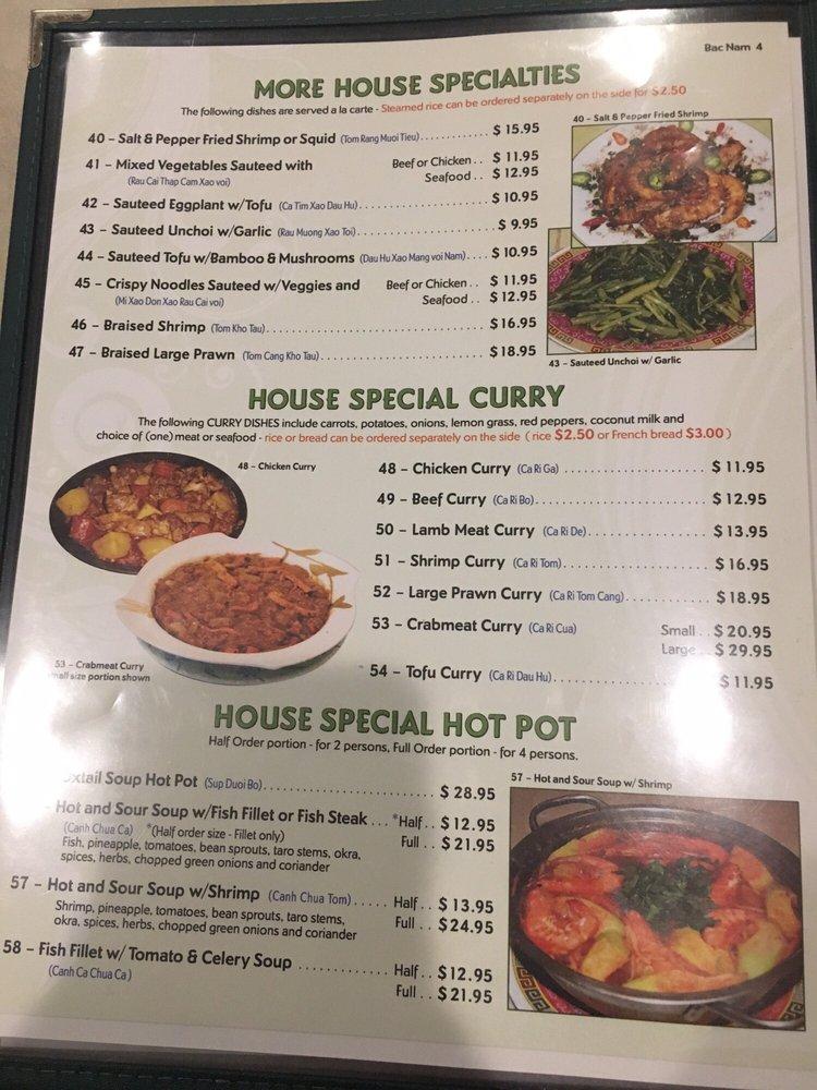Menu at Bắc Nam restaurant, Honolulu