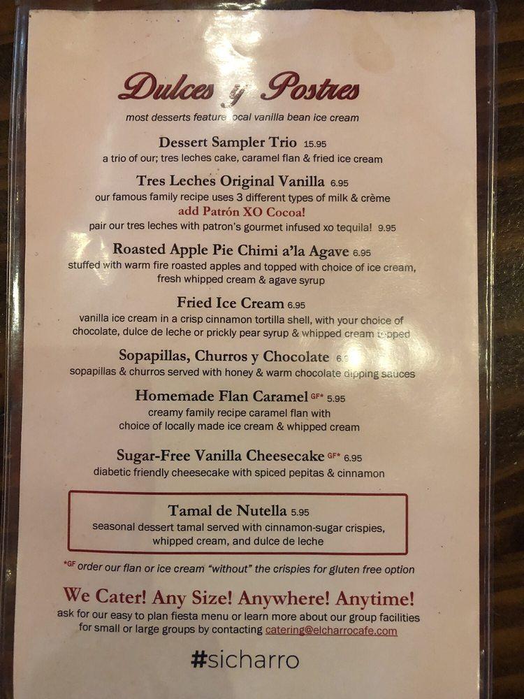 Menu at El Charro Café Oro Valley restaurant, Tucson, N Oracle Rd 101