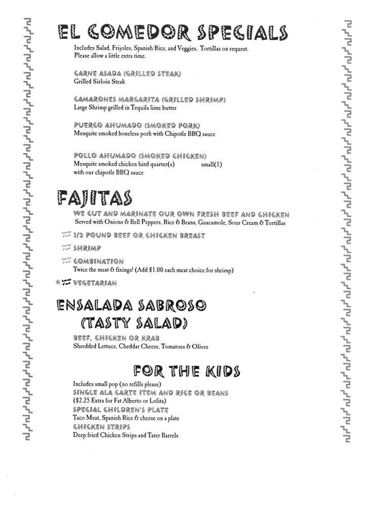 Menu at El Comedor Mexican Restaurant, Great Falls