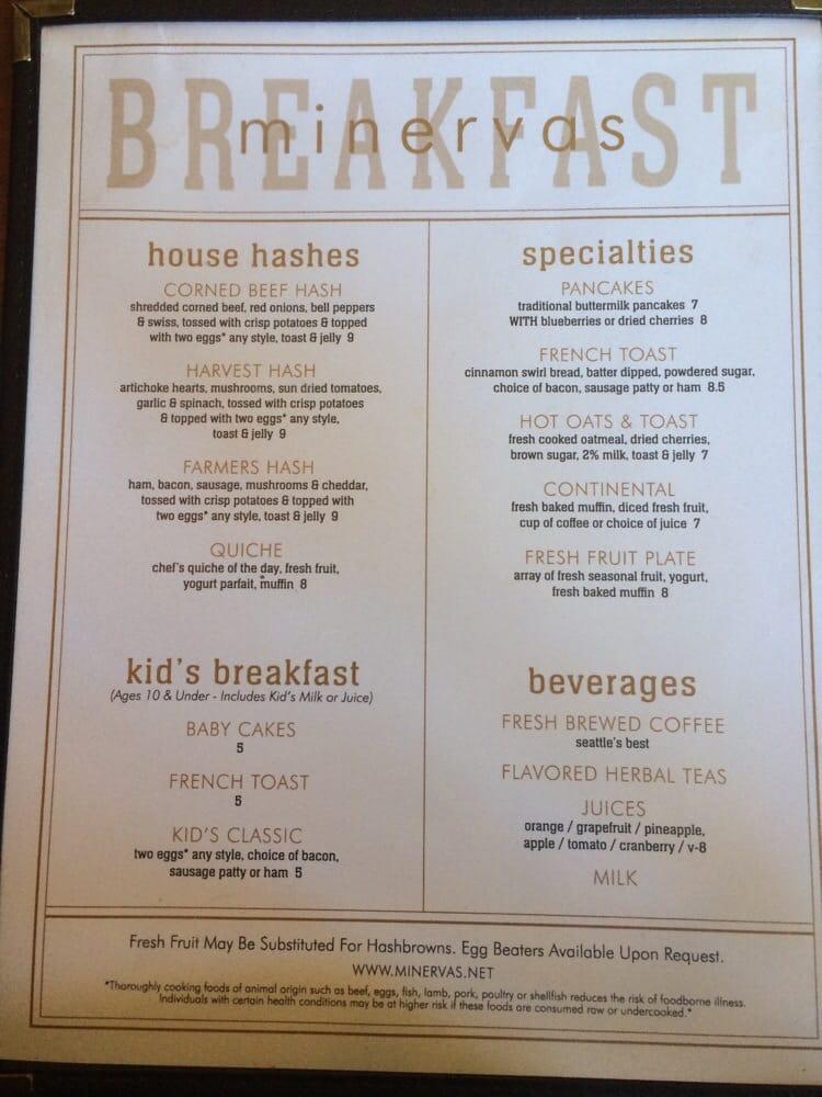 Menu at Minervas Restaurant & Bar, Traverse City