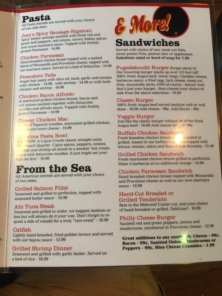 Menu at Amazing Joe's Grill restaurant, Muncie