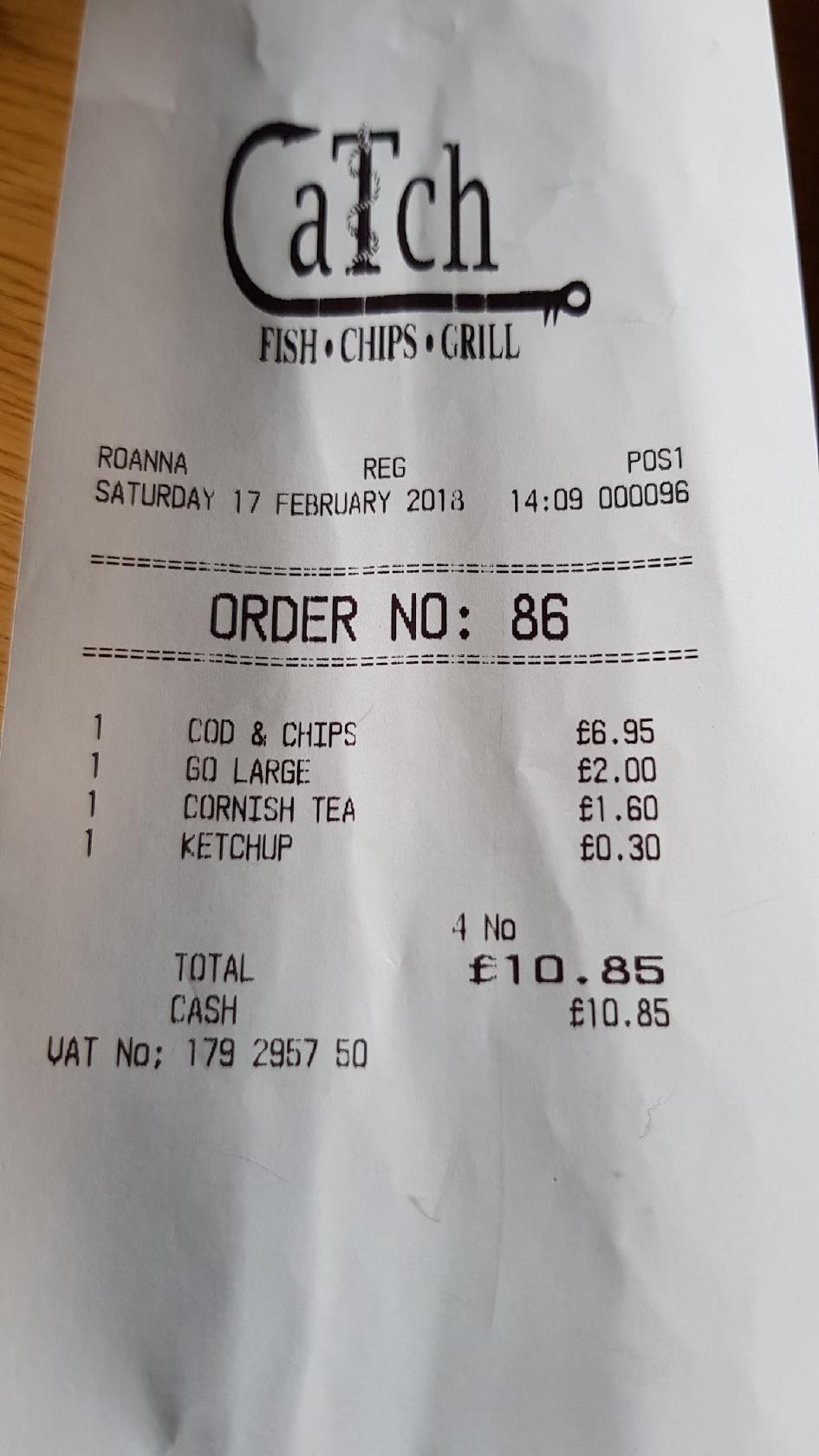 Menu at Catch restaurant, Looe