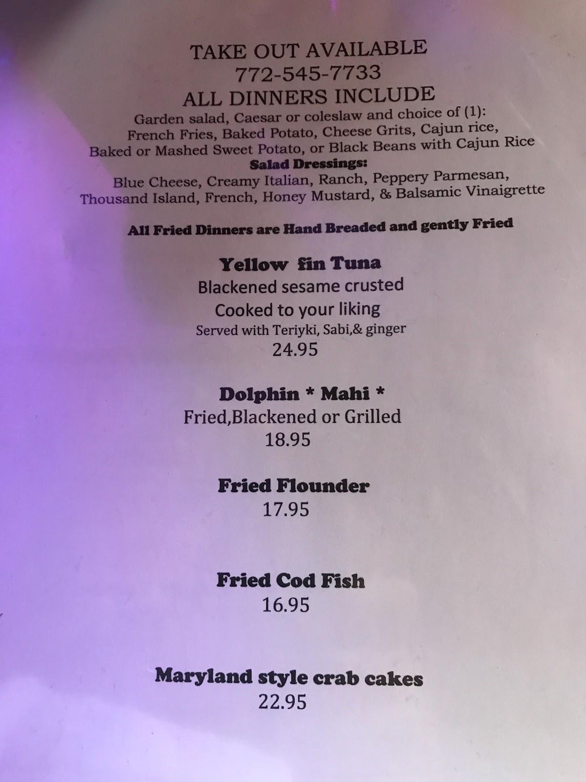 Menu at Catfish House restaurant, Hobe Sound