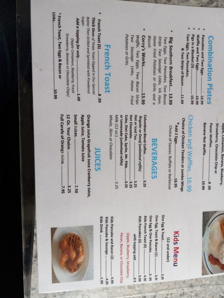 Menu at Southern Pancake & Waffle House restaurant, Williamsburg