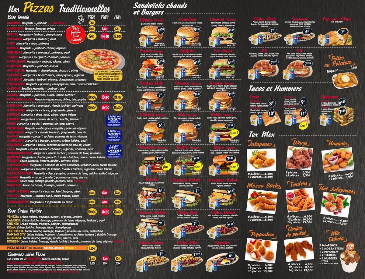 Menu au Pizza House pizzeria, Lisieux